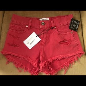 Size 24 Pistola Red Distressed Shorts